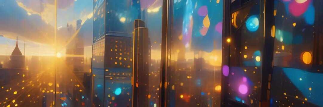 colorful bokeh the sun is shining brightly in the city, in the style of masterpiece, cinematic header banner website intro