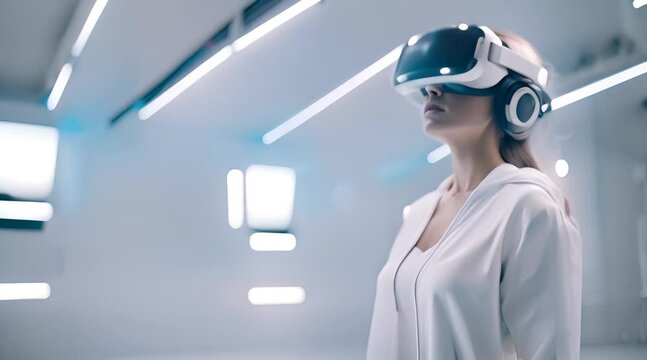virtual girl wearing VR headset, people with VR gear