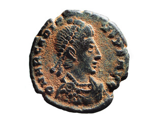 Ancient Roman bronze coin of Emperor Arcadius, 395-401 AD. Follis