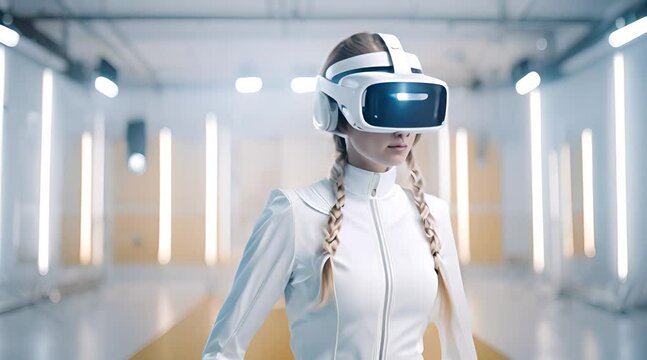 virtual girl wearing VR headset, people with VR gear