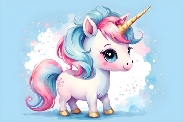 Fototapeta premium unicorn watercolor in pastel pink and blue colors