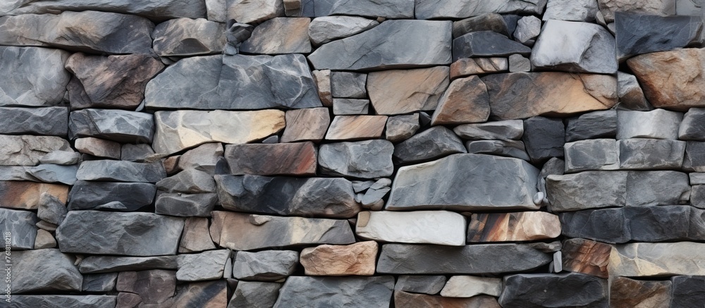 Poster a closeup shot of a building fixture made of various rocks including cobblestone, brick, and bedrock
