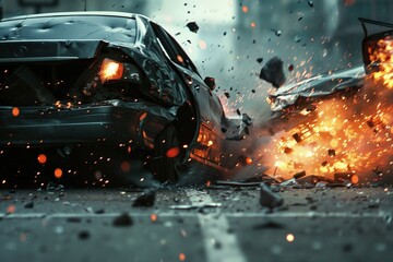 high speed car crash. accident on the road