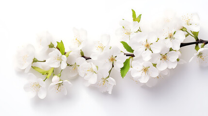 Fototapeta na wymiar Up-close Cherry blossom on white background, isolated Sakura tree branch