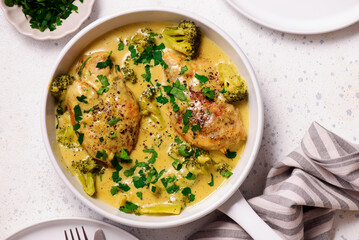 Creamy honey mustard chicken and broccoli. .top veiw