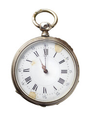 Silver antique pocket watch isolated on transparent background