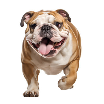 Happy Dog, an English Bulldog, Cute and Running, Captured in a Full Body Picture, Isolated on Transparent Background, PNG