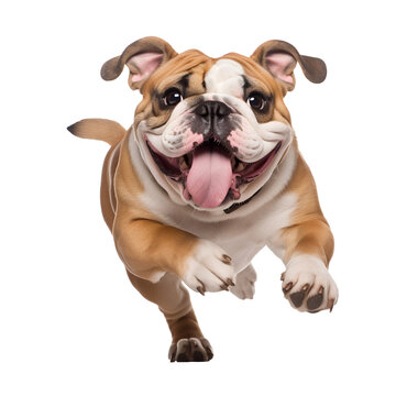 Full Body Picture of a Happy and Cute English Bulldog Dog Running and Playing, Isolated on Transparent Background, PNG