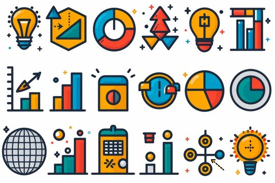An editable set of 48x48 pixel perfect graph-related modern line icons. Includes icons such as Pie Chart, Graphic, Statistics, Column Chart and more.