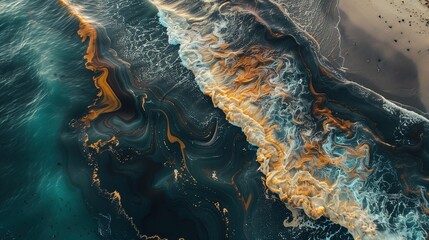 Aerial View of Industrial Oil Spill Contaminating Ocean Waters