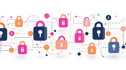 Fototapeta premium Cybersecurity Network with Lock Icons - Digital Security Concept
