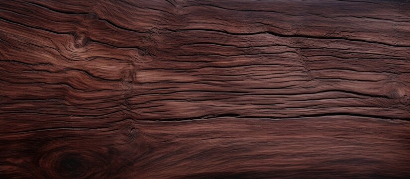 A detailed closeup of a hardwood plank with a rich brown wood stain and varnish. The pattern and texture of the wood flooring is visible, showcasing the beauty of natural lumber