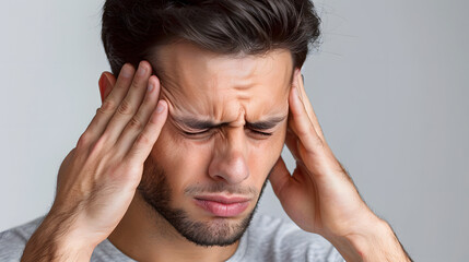 Fototapeta premium A man suffers due to headache or migraine