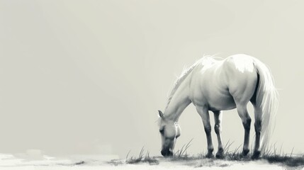 Obraz na płótnie Canvas White horse on white background, copy space for text