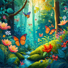 Obraz na płótnie Canvas 숲속 꽃과 나비들