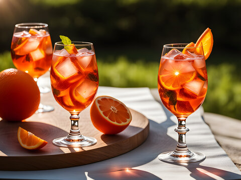 orange alcohol cocktail against the summer sun background - Powered by Adobe