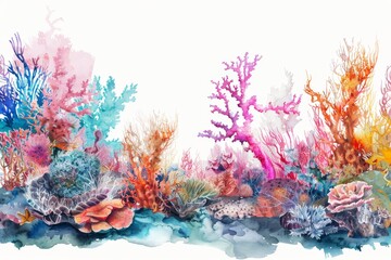 Fototapeta na wymiar Watercolor Corals Isolated, Multicolored Coral Abstract Generative AI Illustration