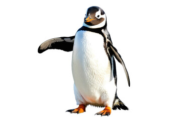Fototapeta premium Smiling penguin, full body, waving, isolated, white background, high-resolution stock photo, studio lighting, clear focus, ultra realistic