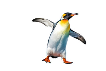 Smiling penguin, full body, waving, isolated, white background, high-resolution stock photo, studio lighting, clear focus, ultra realistic