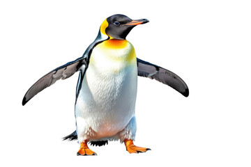 Fototapeta premium Smiling penguin, full body, waving, isolated, white background, high-resolution stock photo, studio lighting, clear focus, ultra realistic