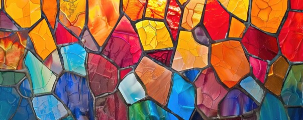 Vibrant mosaic of stained glass creating a beautiful pattern reminiscent of modern art
