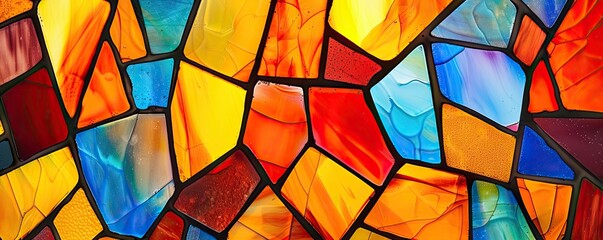 Vibrant mosaic of stained glass creating a beautiful pattern reminiscent of modern art