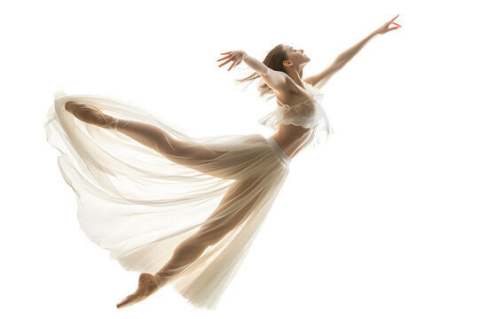 Fototapeta Elegant Ballerina Mid-Dance in Flowing Dress - Isolated on White Transparent Background PNG 