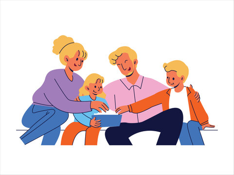 Happy family Eat Snack together illustration. Family Time Concept Illustration.