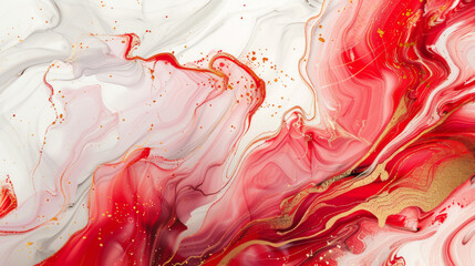 Ethereal marble elegance: ruby waves with golden accents.