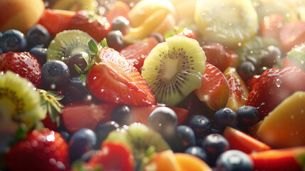 Healthy fruit salad with strawberries, blueberries and kiwi
