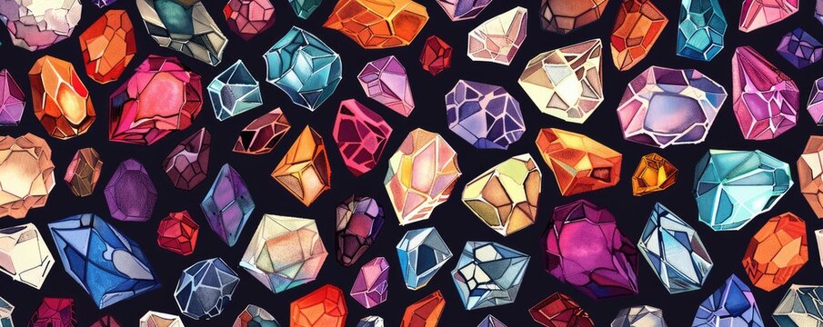 Vibrant digital illustration of a collection of crystals, perfect for design elements or scientific content