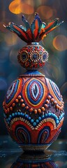 Traditional African tribal patterns Dance Ball adorned with colorful beads and feathers capturing the vibrant energy of the dance - obrazy, fototapety, plakaty