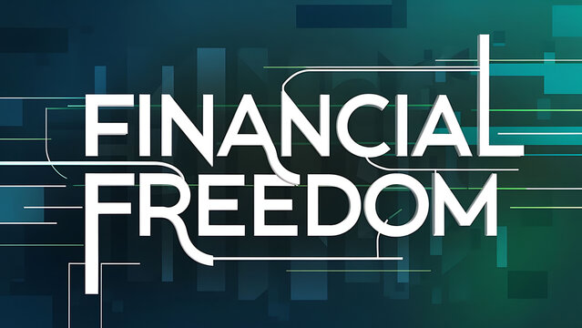 Phrase “FINANCIAL FREEDOM” with abstract geometric background - design gives off a sense of movement and progression, conveying a sense of empowerment and liberation in the financial sector