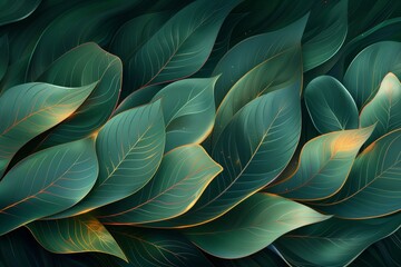 Nature green background modern illustration. Floral pattern, Tropical plant line art. Modern illustration. - obrazy, fototapety, plakaty