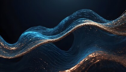 Blue and copper dust waves on dark background, abstract wallpaper card - obrazy, fototapety, plakaty