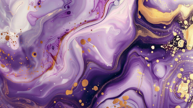 Ethereal marble elegance: amethyst waves with golden accents.