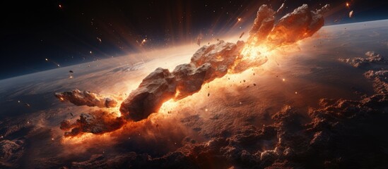 An enormous asteroid is hurtling through Earths atmosphere, creating a spectacle in the sky as it...