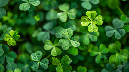 St. Patrick's Day Celebration: Vibrant Green Seamless Background Filled with Clover Leaves and Four-Leaf Clovers, Perfect for Festive Designs