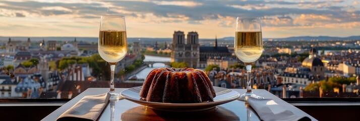 Canele Cake, Traditional France Dessert, traditional Caneles de Bordeaux, Copy Space