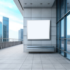 Blank billboard with white background. Sign board with empty space for advertising on the city street. Business, office, corporate identity, lifestyle advertising