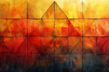 A yellow and orange abstract pattern with triangles and squares
