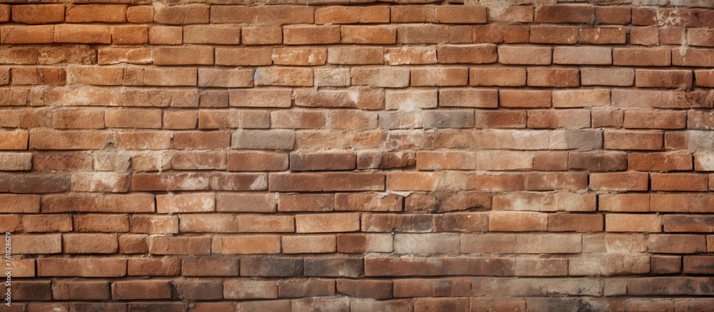 Poster close up of a weathered brown brick wall showcasing the intricate brickwork and rectangular patterns