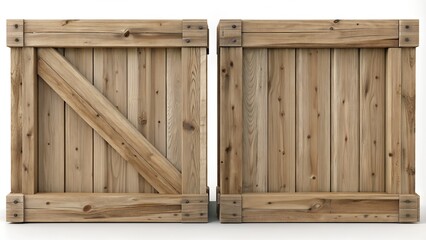 Wooden crate front view, cargo box texture, 3d illustration