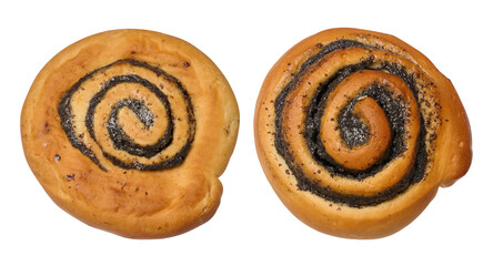 Round baked bun with poppy seeds on isolated background