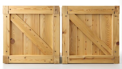 Naklejka na ściany i meble Wooden crate front view, cargo box texture, 3d illustration