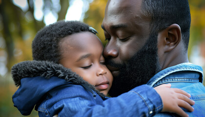 Father and child are happy together. - obrazy, fototapety, plakaty