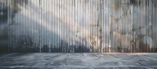 A room with metal walls and a concrete floor inside a building. No water, wood, plants, or trees just freezing cold, industrial art - obrazy, fototapety, plakaty