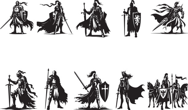 Knights Silhouettes Medieval Knights EPS Vector Knights Clipart	
