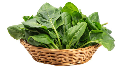 Spinach in the basket isolated on Transparent background.