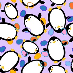 Spring Easter animals seamless penguin and eggs pattern for wrapping paper and kids print and party accessories